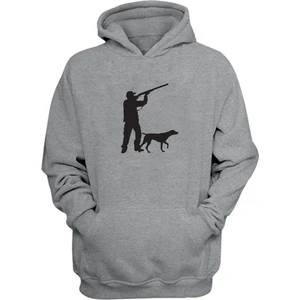 The Wert Unisex Avcı ve Köpek Siluet Çizimi Baskılı Gri Normal Kalıp Şardonlu Kalın Sweatshirt