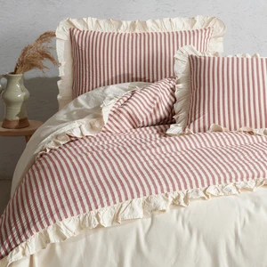 Macas Home Soil Cherry  Pamuklu Fırfırlı Ipliği Boyalı Tek Kişilik Nevresim Takımı 160*220