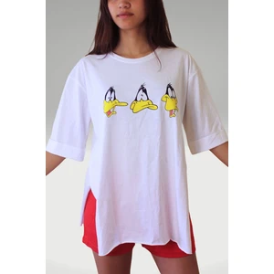 giyadda Kadın Beyaz Disney Baskılı Bol Kalıp T-shirt