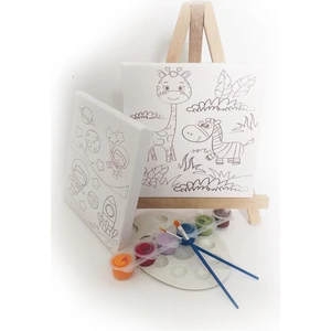 Kuytu Sanat 2'li Çocuk Ressam Seti - 20 x 20 cm Önçizimli Tuval, 2 Ad. Fırça, Palet, Boyalar ve Şövale