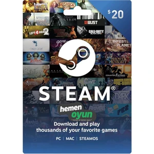 Steam Gift Card 20 USD Dijital Kod PC Oyunları İçin Anlık Teslimat
