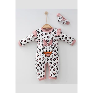 Modam Bebek Coşay Leopar Desenli Miki Fare Baskılı Bandanalı Kız Bebek Tulum