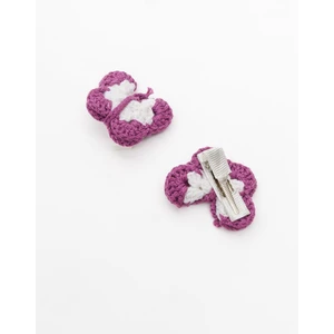 Saltan Art Saltanart Amigurumi Toka Kelebek Işlemeli Lila Örgü Toka Kıskaçlı Toka (2 Adet)