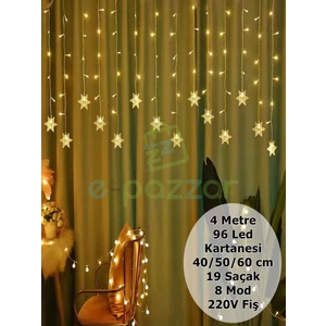4 Metre Kartanesi 40/50/60 cm 19 Saçaklı Yılbaşı Organizasyon Konsept Süsleme 8 Mod Perde LED Işık