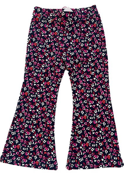 Kırmızı Çiçek Desenli Kız Çocuk Ispanyol Paça Tayt