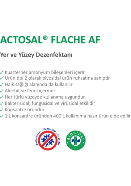 Actosal® Flache Af 1l [konsantre Yer ve Yüzey Dezenfektanı]