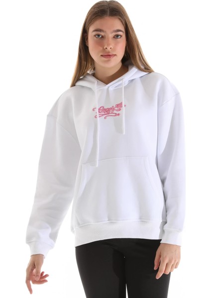 Kadın Nakış Detaylı Kapüşonlu Sweatshirt Beyaz modelleri