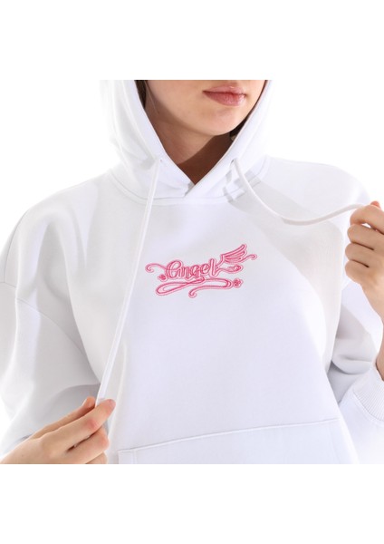 Kadın Nakış Detaylı Kapüşonlu Sweatshirt Beyaz fırsatları