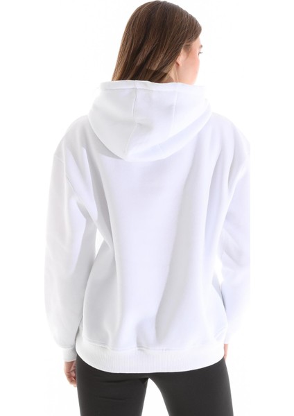 Kadın Nakış Detaylı Kapüşonlu Sweatshirt Beyaz indirimleri