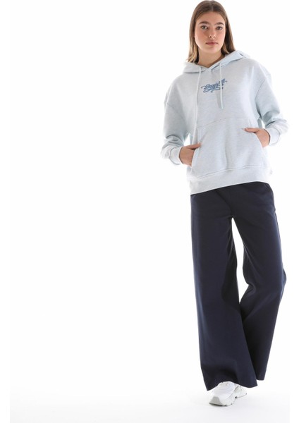 Kadın Nakış Detaylı Kapüşonlu Sweatshirt Mavi Melanj fiyatları