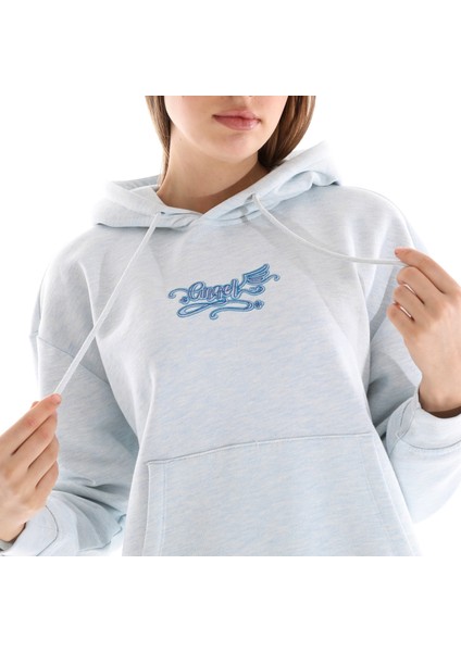 Kadın Nakış Detaylı Kapüşonlu Sweatshirt Mavi Melanj modelleri