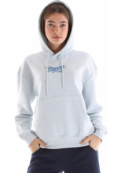 Kadın Nakış Detaylı Kapüşonlu Sweatshirt Mavi Melanj fırsatları