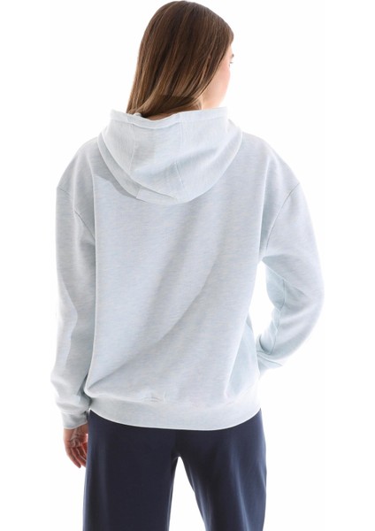 Kadın Nakış Detaylı Kapüşonlu Sweatshirt Mavi Melanj indirimleri