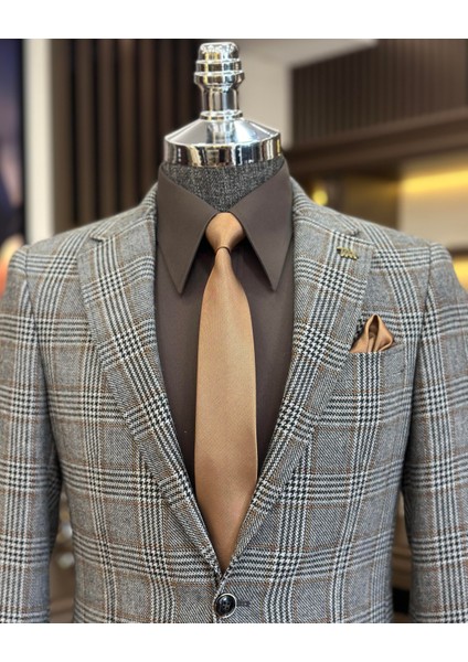 İtalyan stil slim fit mono yaka ekose erkek ceket siyah T10745 fiyatları