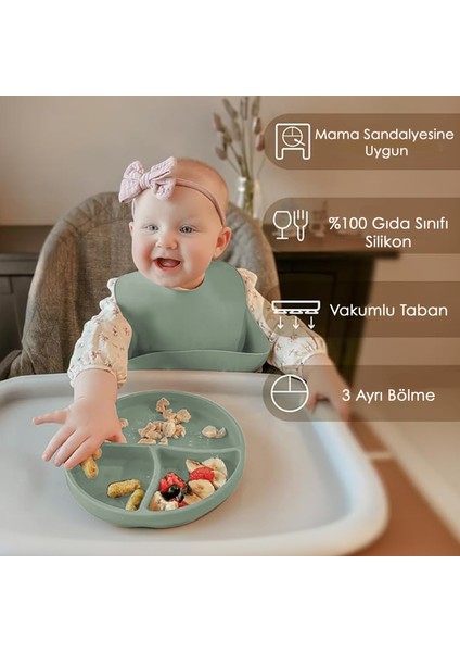 4'lü Silikon Beslenme Seti - Silikon Mama Önlüğü Kulplu Bardak Mama Kaşığı Vakum Tabanlı Tabak modelleri