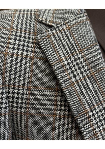 İtalyan stil slim fit mono yaka ekose erkek ceket siyah T10745 modelleri