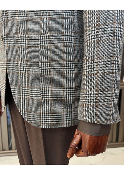 İtalyan stil slim fit mono yaka ekose erkek ceket siyah T10745 fırsatları