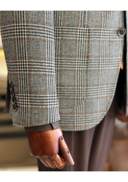 İtalyan stil slim fit mono yaka ekose erkek ceket siyah T10745 indirimleri