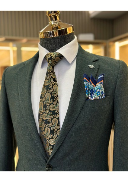 İtalyan stil slim fit 8 drop mono yaka erkek ceket yeşil T10979 modelleri