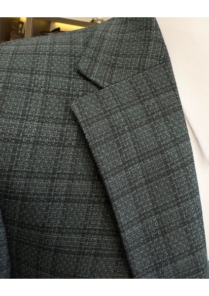 İtalyan stil slim fit mono yaka ekose erkek ceket yeşil T10749 fırsatları