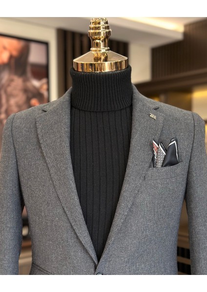 İtalyan stil slim fit 8 drop mono yaka erkek ceket antrasit T10984 fiyatları