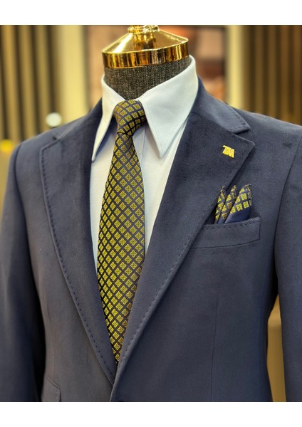 Terziademaltun Italyan Stil Mono Yaka Kadife Erkek Tek Ceket Lacivert T11046 modelleri