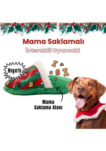 Yeni Yıl Temalı Peluş Terlik Mama Saklamalı Köpek Zeka Oyuncağı Sesli Köpek Çekiştirme Oyuncağı