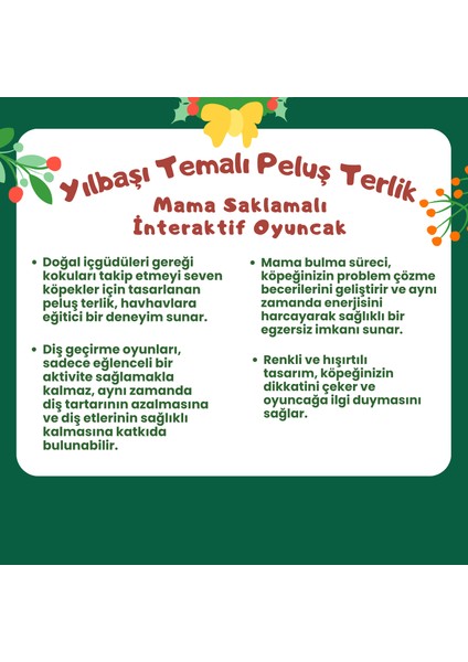 Yeni Yıl Temalı Peluş Terlik Mama Saklamalı Köpek Zeka Oyuncağı Sesli Köpek Çekiştirme Oyuncağı