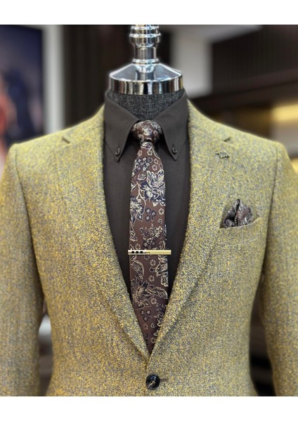 Terziademaltun Italyan Stil Slim Fit Mono Yaka Erkek Ceket Hardal T10887 fiyatları