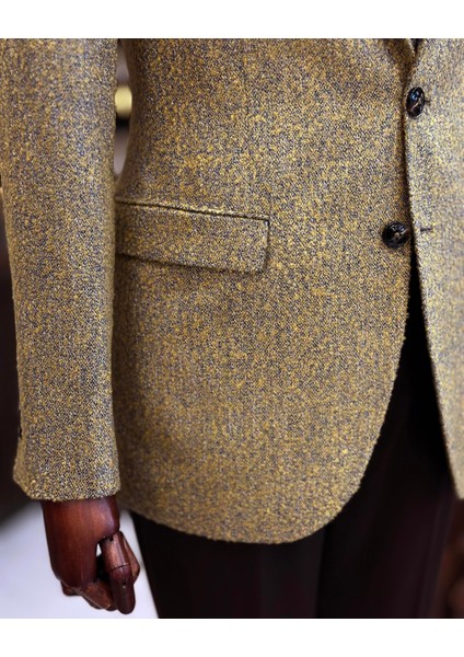 Terziademaltun Italyan Stil Slim Fit Mono Yaka Erkek Ceket Hardal T10887 modelleri