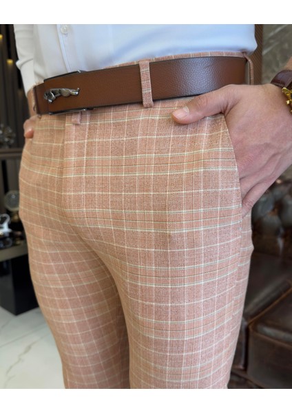 İtalyan stil slim fit erkek kumaş pantolon Turuncu T7750 modelleri