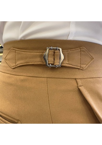 İtalyan stil slim fit bel detaylı erkek pantolon camel T10563 modelleri