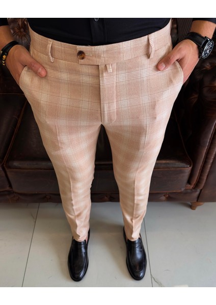 İtalyan stil slim fit erkek kumaş pantolon Turuncu T7745