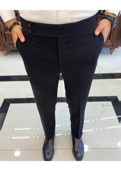 İtalyan stil slim fit bel detaylı erkek pantolon siyah T10560 fırsatları