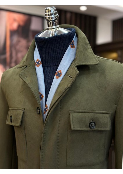 İtalyan stil slim fit polo yaka süet erkek mont yeşil T10818 fiyatları