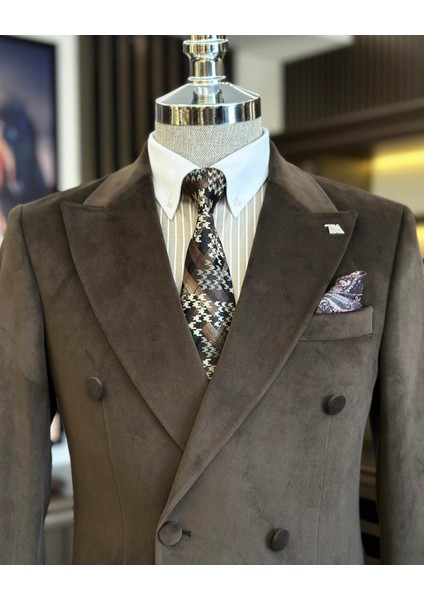 İtalyan stil kadife kruvaze erkek tek ceket kahverengi T11033 fiyatları