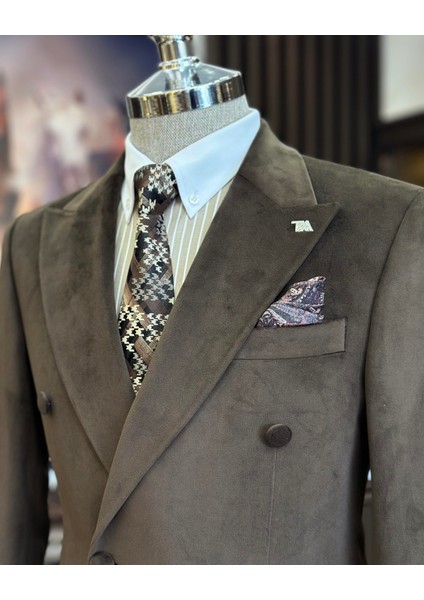 İtalyan stil kadife kruvaze erkek tek ceket kahverengi T11033 fırsatları