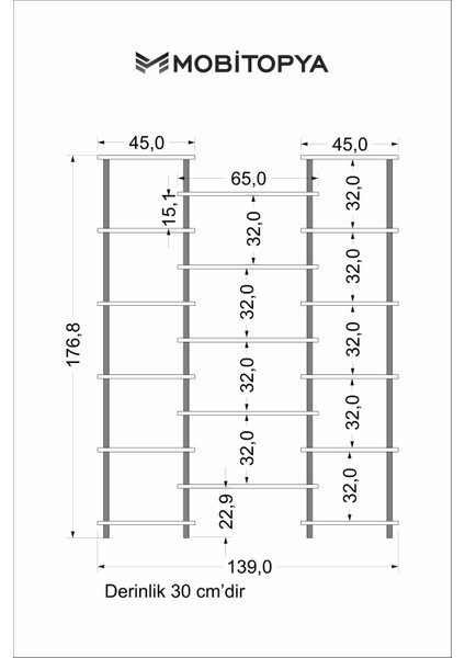 Çevir Kur 140 cm Antrasit Kitaplık