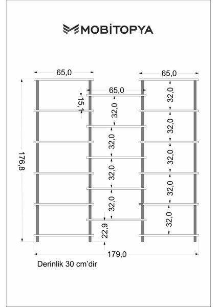 Çevir Kur 180 cm Atlantik Çam Kitaplık