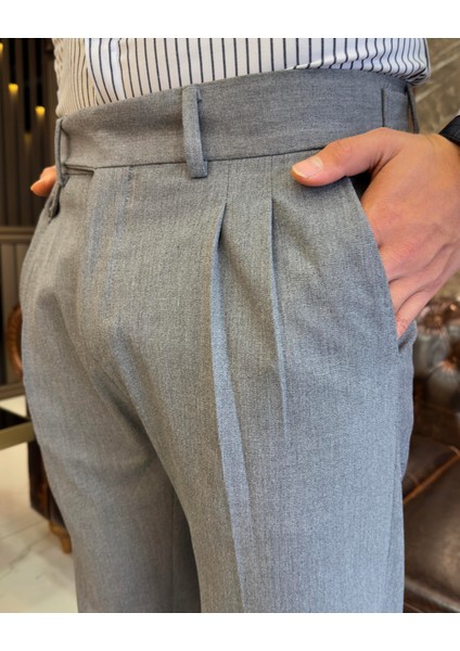 Italyan Stil Slim Fit Erkek Pileli Kumaş Pantolon Antrasit T8849 fırsatları