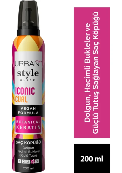 URBAN Care Style Guide Iconic Curl Hacimli Bukleler Sağlayan Saç Köpüğü-Güçlü Tutuş-Vegan-200 ml