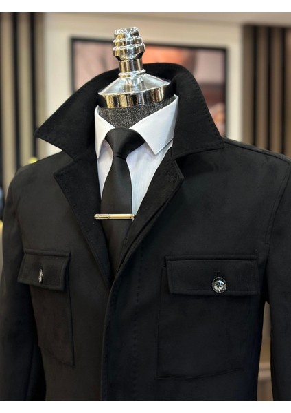 Terziademaltun Italyan Stil Slim Fit Polo Yaka Süet Erkek Mont Siyah T10816 modelleri