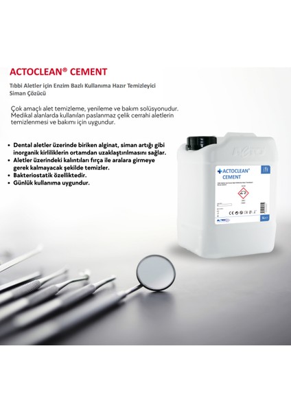 Actoclean® Cement 5 L Tıbbi Aletler Için Enzim Bazlı Kullanıma Hazır Temizleyici Siman Çözücü