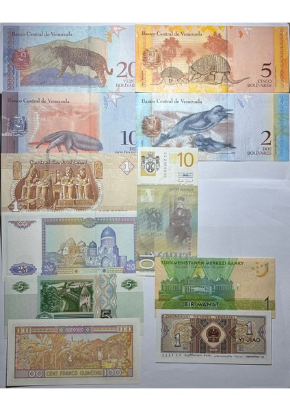 Yabancı Kağıt Para Seti Çil 11 Farklı Banknot 8 Farklı Ülke fiyatları