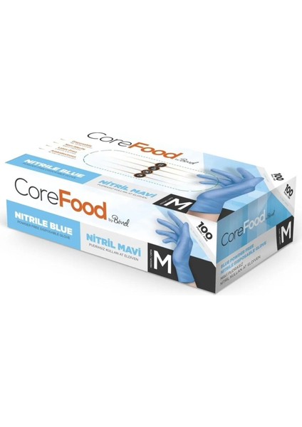 Corefood Muayene Eldiveni (M-Medium) (Medikal) (Nitril) (Mavi) (Pudrasız) (100 lü) (1 Adet)