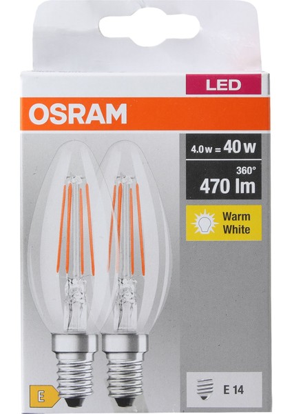 LED Base Flamanlı Sarı Işık 2'li Paket E14