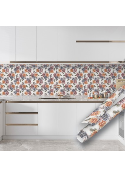 Renkli Çiçek Desenli Yapışkanlı Folyo, Mutfak, Tezgah, Masa, Dolap Kaplama Folyosu, Isıya Dayanıklı, Su Geçirmez, Yapışkan Folyolar, Sticker, Büyük Ebatlı modelleri