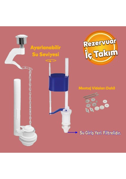 Rezervuar Basmalı Iç Takımı Alafranga Oturmalı Tuvalet Klozet Sifon Iç Düzenek Otomatik Su Dolum