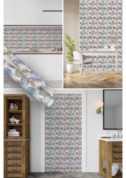 Renkli Yaprak Desenli Yapışkanlı Folyo, Mutfak, Tezgah, Masa, Dolap Kaplama Folyosu, Isıya Dayanıklı, Su Geçirmez, Yapışkan Folyolar, Sticker, Büyük Ebatlı