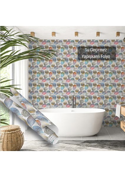Renkli Yaprak Desenli Yapışkanlı Folyo, Mutfak, Tezgah, Masa, Dolap Kaplama Folyosu, Isıya Dayanıklı, Su Geçirmez, Yapışkan Folyolar, Sticker, Büyük Ebatlı modelleri